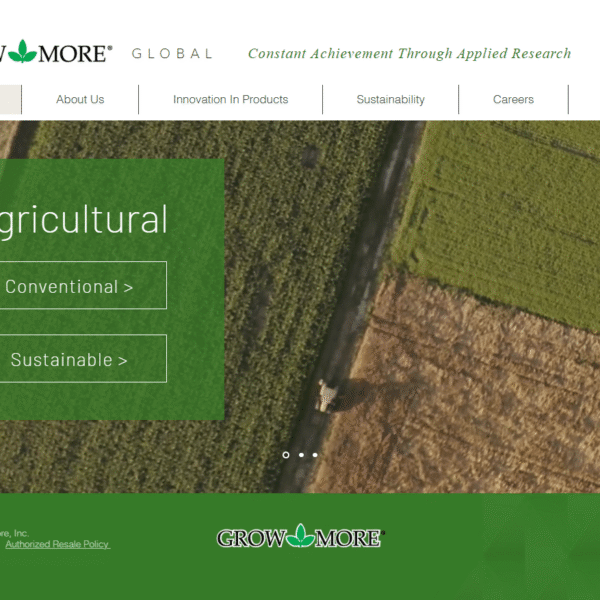 Grow More agriculture and specialty chemicals website homepage
